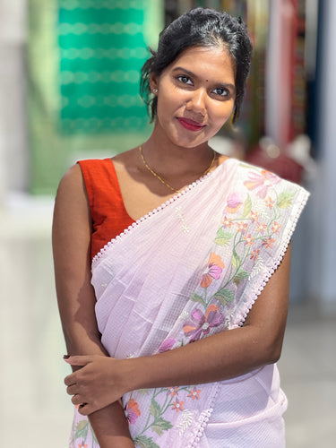 Floral Machine Embroidery Detailed Silky Kota Saree | BLD1384