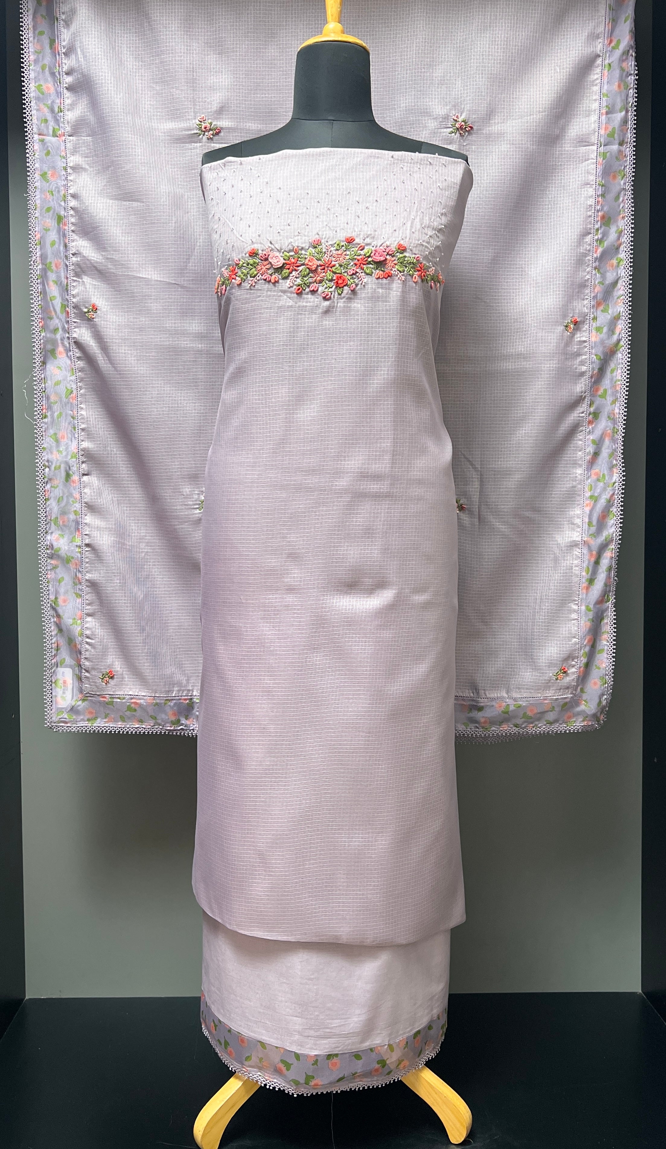 Floral Hand Embroidery Detailed Silky Kota Salwar Set | BLD1414