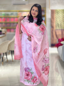 Floral Digital Print With Embroidery Highlighted Linen Salwar Set | BLD1437