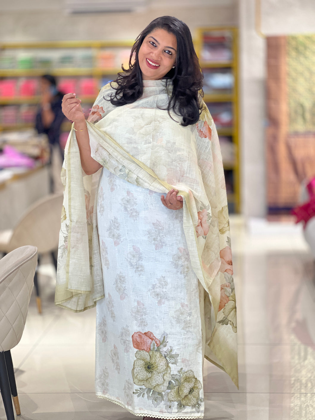 Floral Digital Print With Embroidery Highlighted Linen Salwar Set | BLD1438