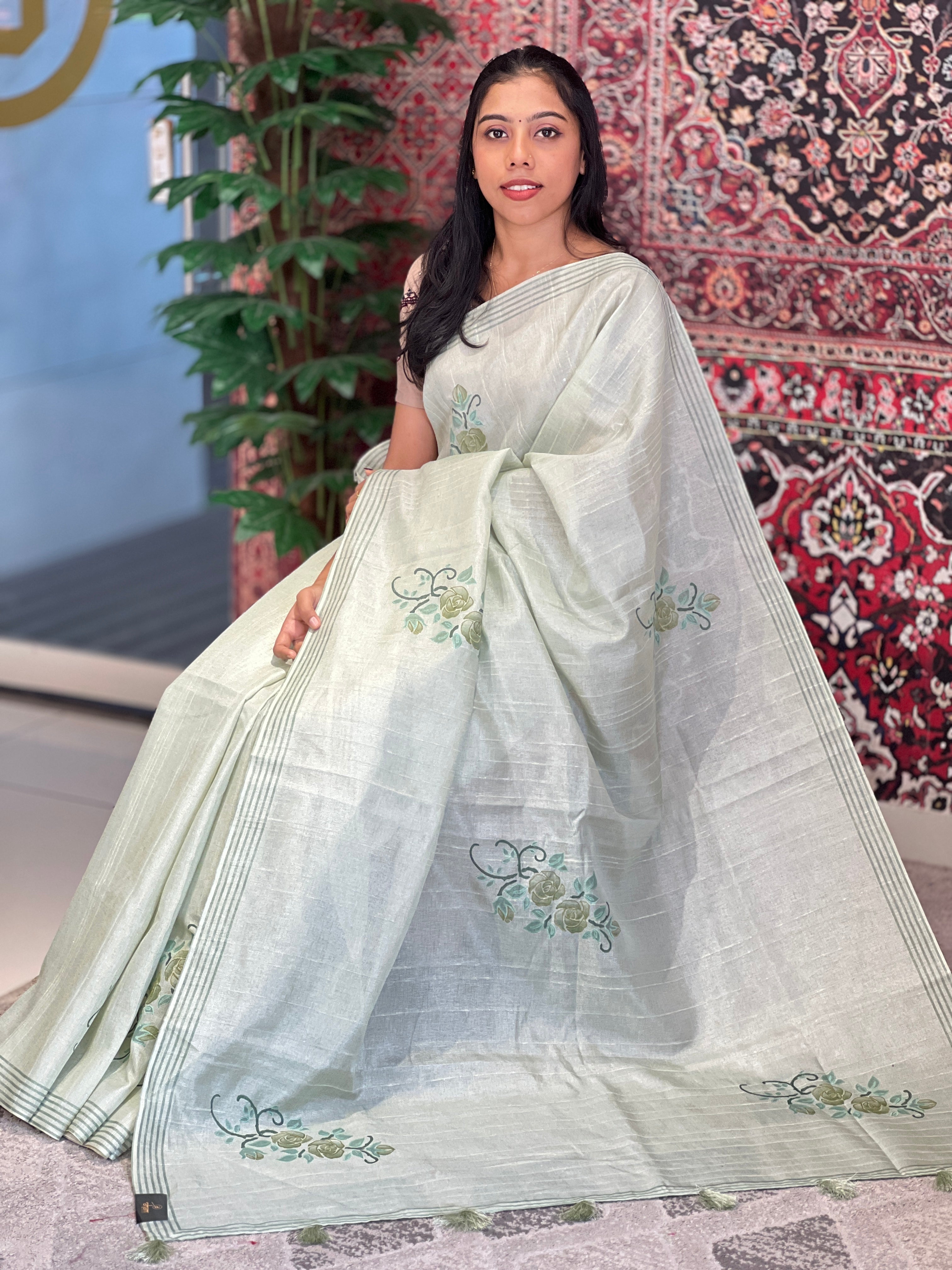 Floral Applique With Embroidery Detailed Noil Tussar Finish Saree | BLD1471