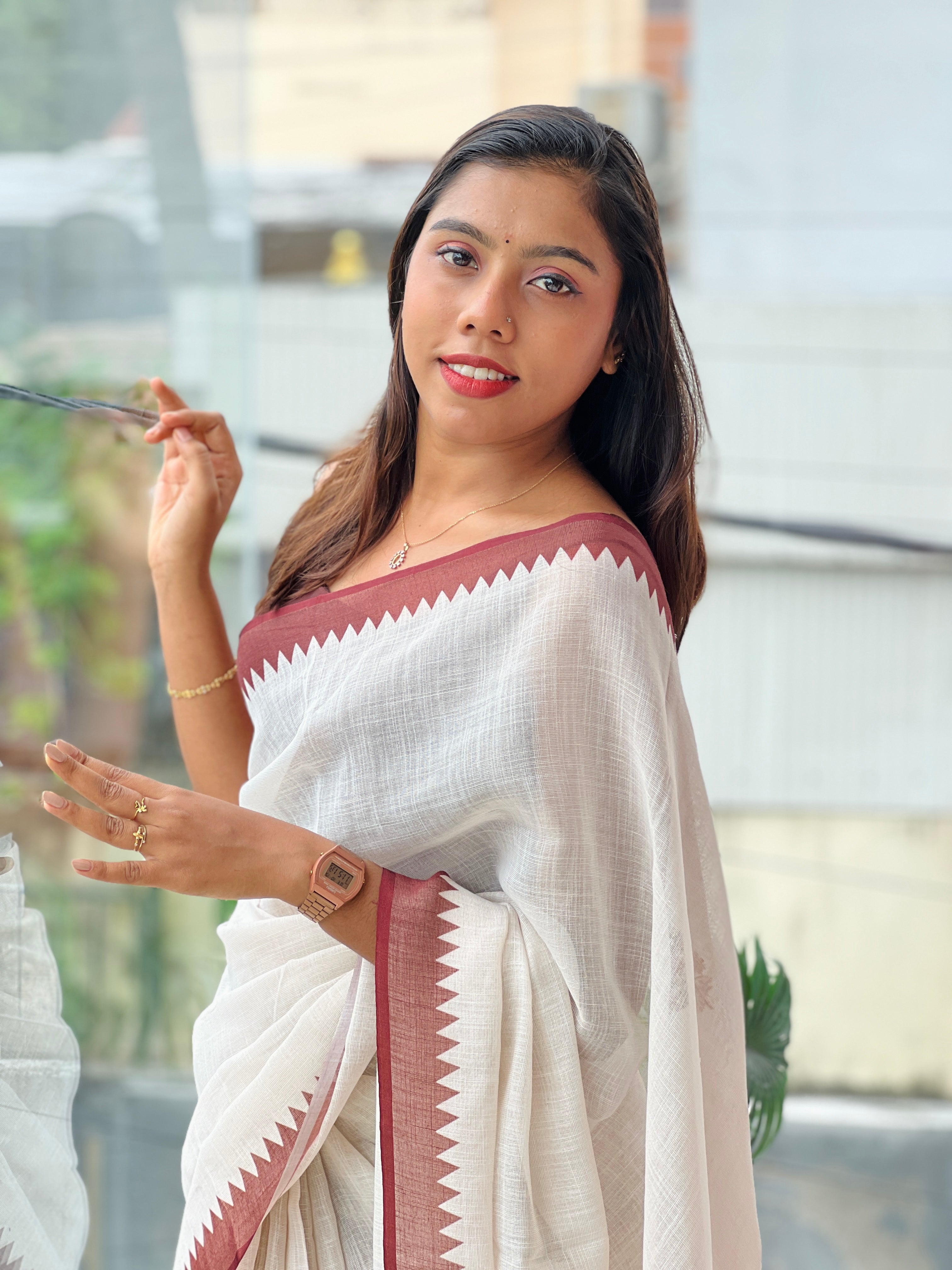 Embroidery Detailed Tissue Linen Saree | BLD1541