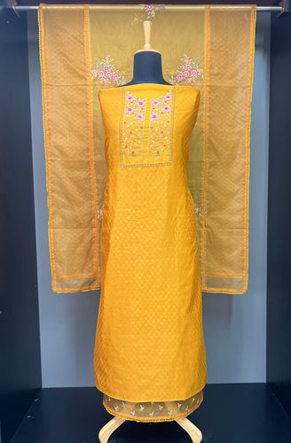 Print With Embroidery Detailed Chanderi Salwar Set | BLD976
