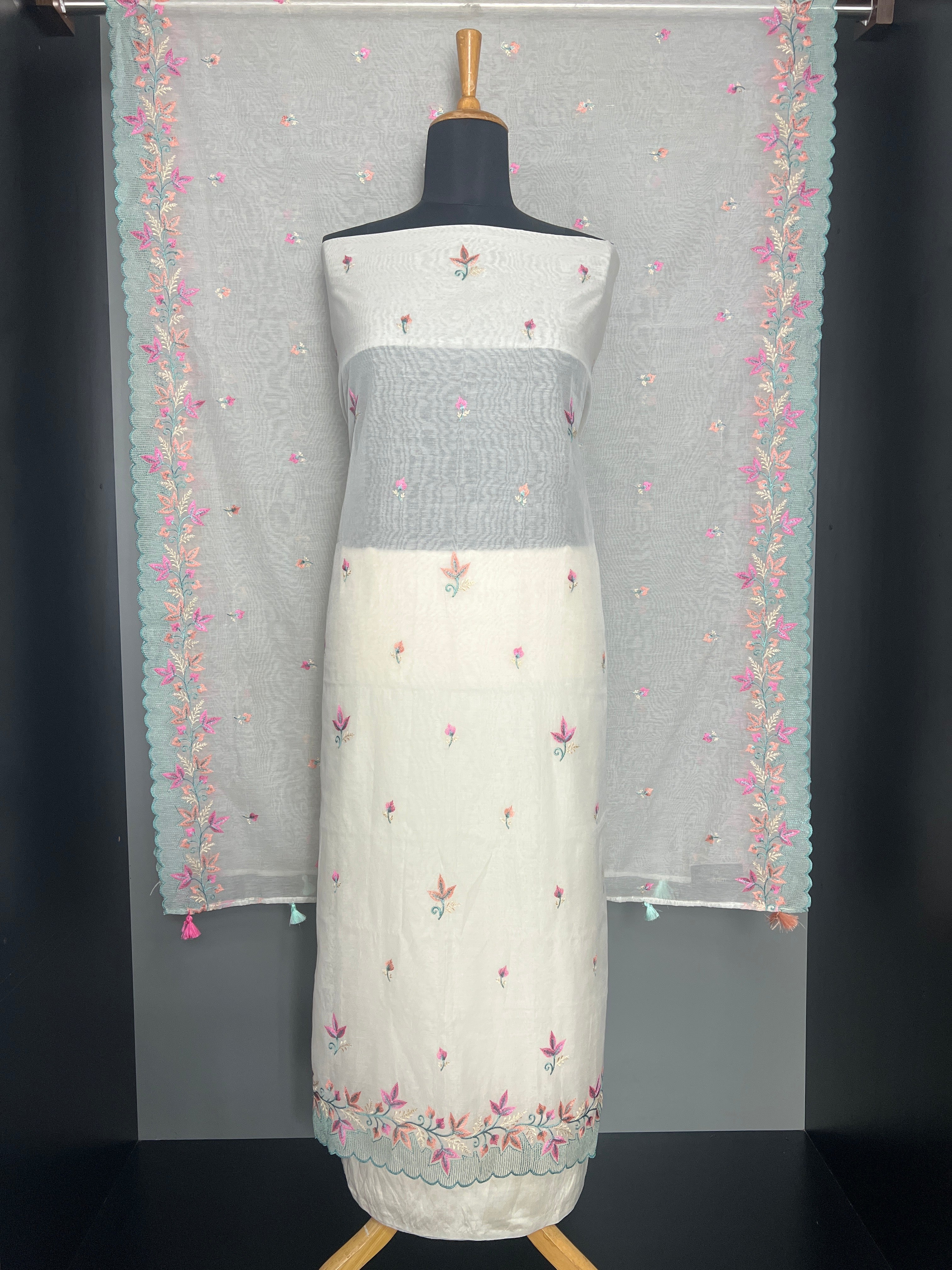Computerized Embroidery Mul Chanderi Salwar Set | EG128