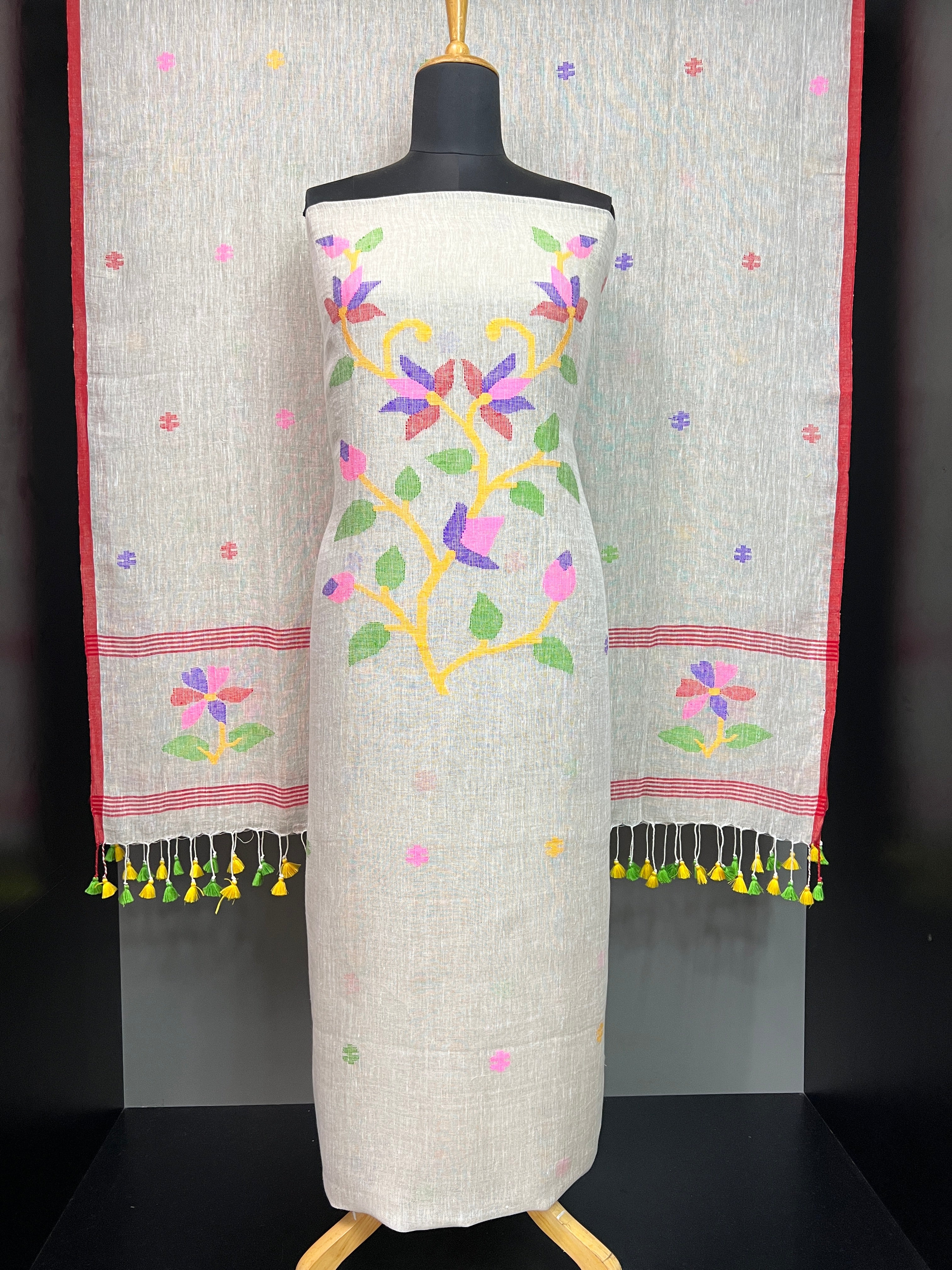 Jamdani Weaved Pure Linen Salwar Set (Without Bottom) | COC111