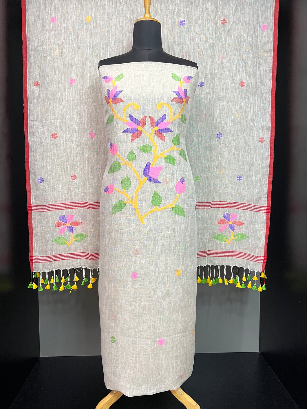Jamdani Weaved Pure Linen Salwar Set (Without Bottom) | COC111
