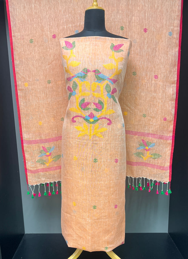 Jamdani Weaved Pure Linen Salwar Set (Without Bottom) | COC113