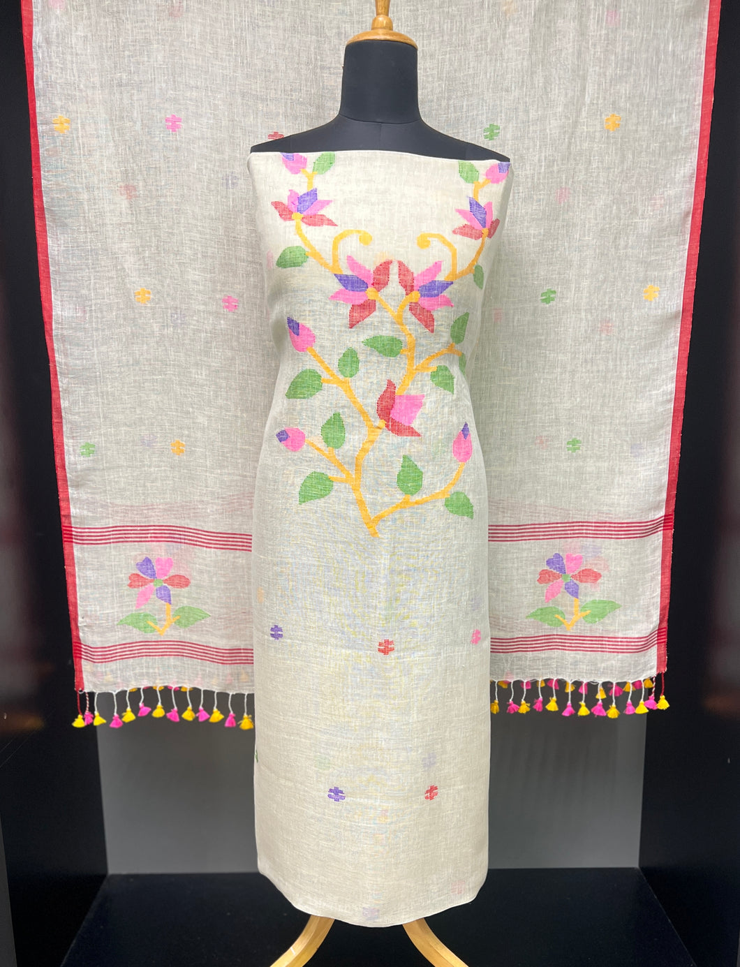 Jamdani Weaved Pure Linen Salwar Set (Without Bottom) | COC114