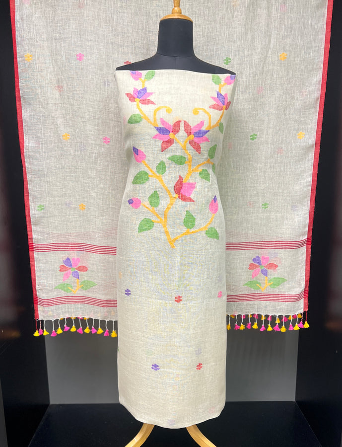 Jamdani Weaved Pure Linen Salwar Set (Without Bottom) | COC114