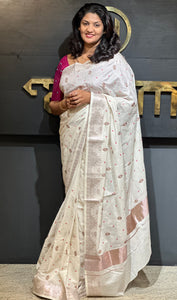 Zari Weaved Line Pattern Bhagalpuri Cotton Saree | CHA114