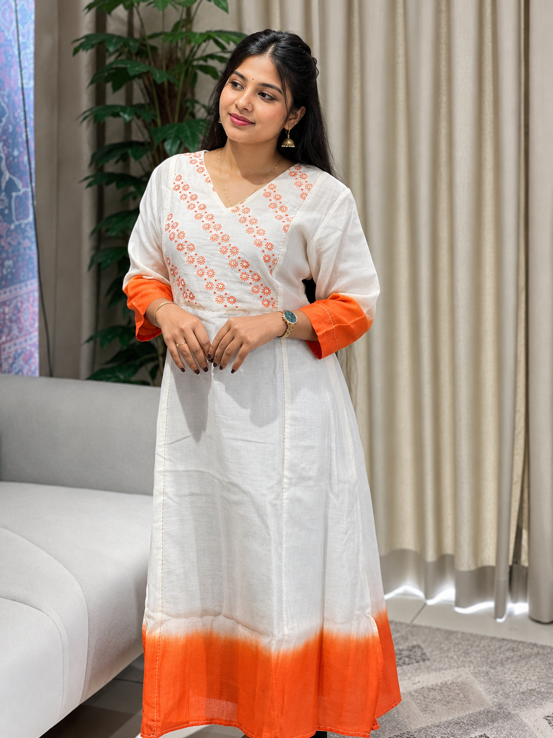 Floral Embroidery Detailed Chanderi Silk Kurta | DN765