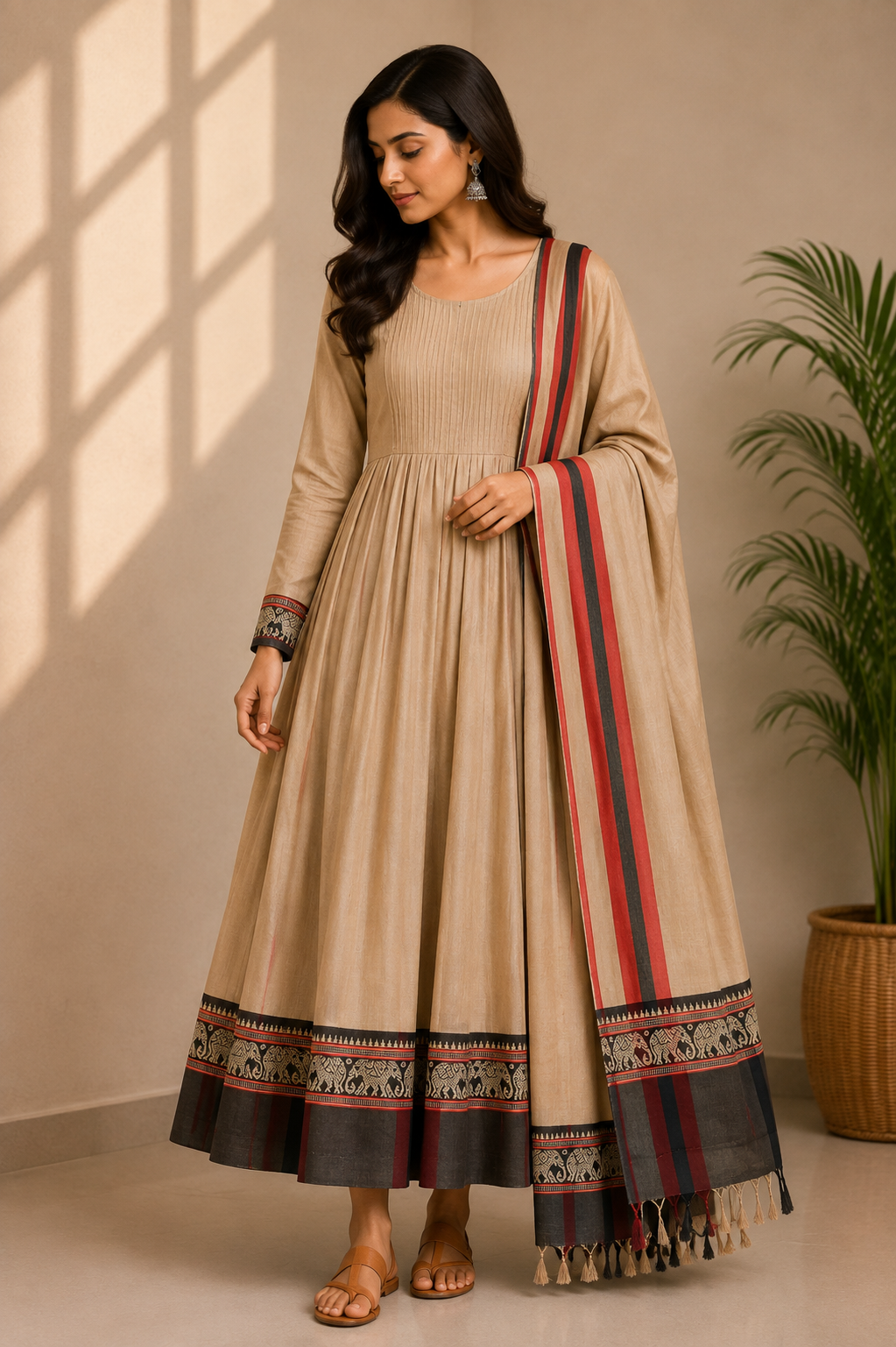 Elephant Motif Bordered Kanchi Cotton Dhavani Set | GAS103