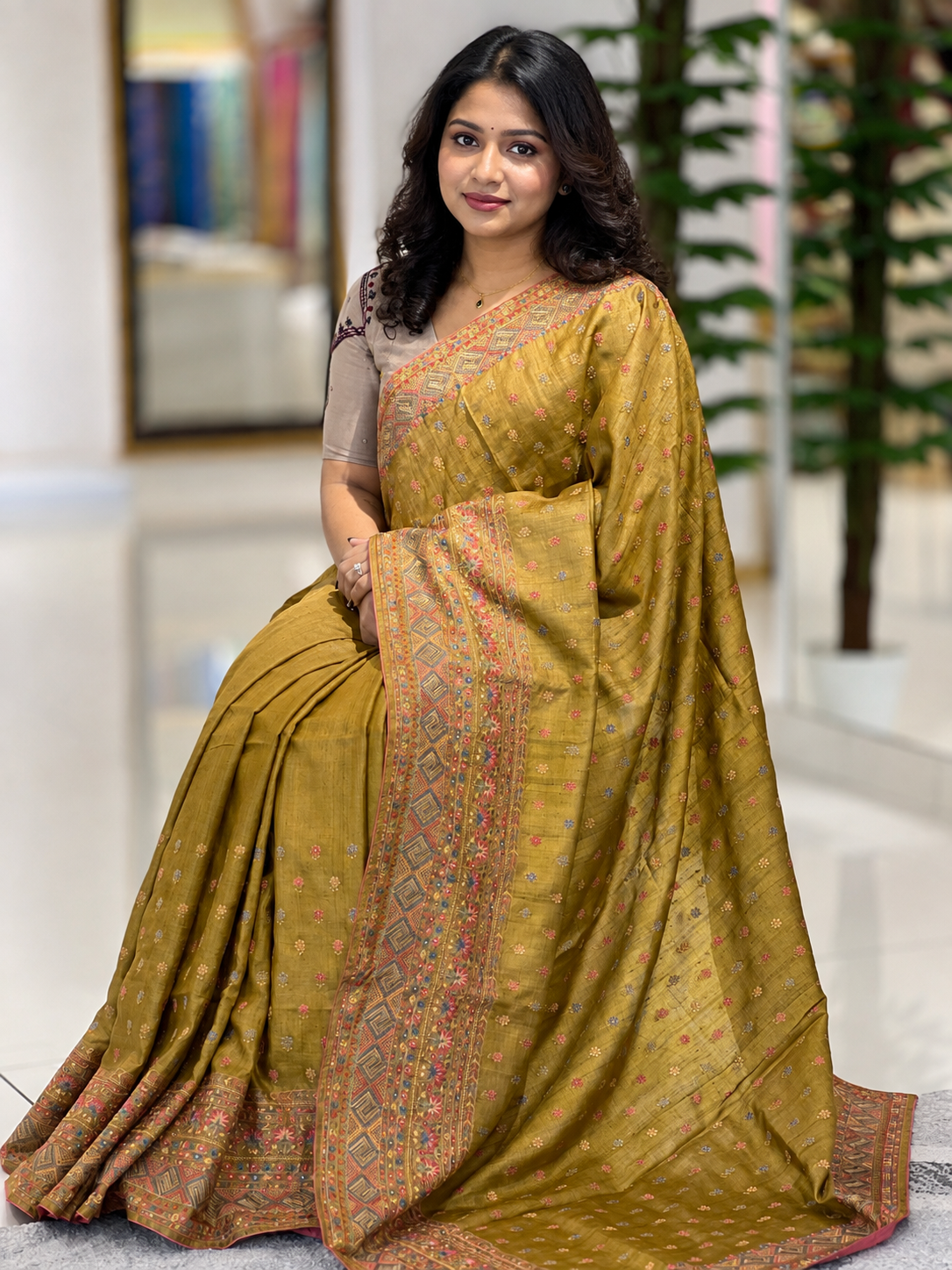 Floral Embroidered Desi Tussar Saree | RGD369