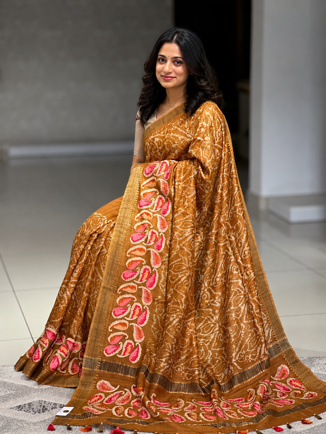 Batik Printed Tussar Saree | RGD338