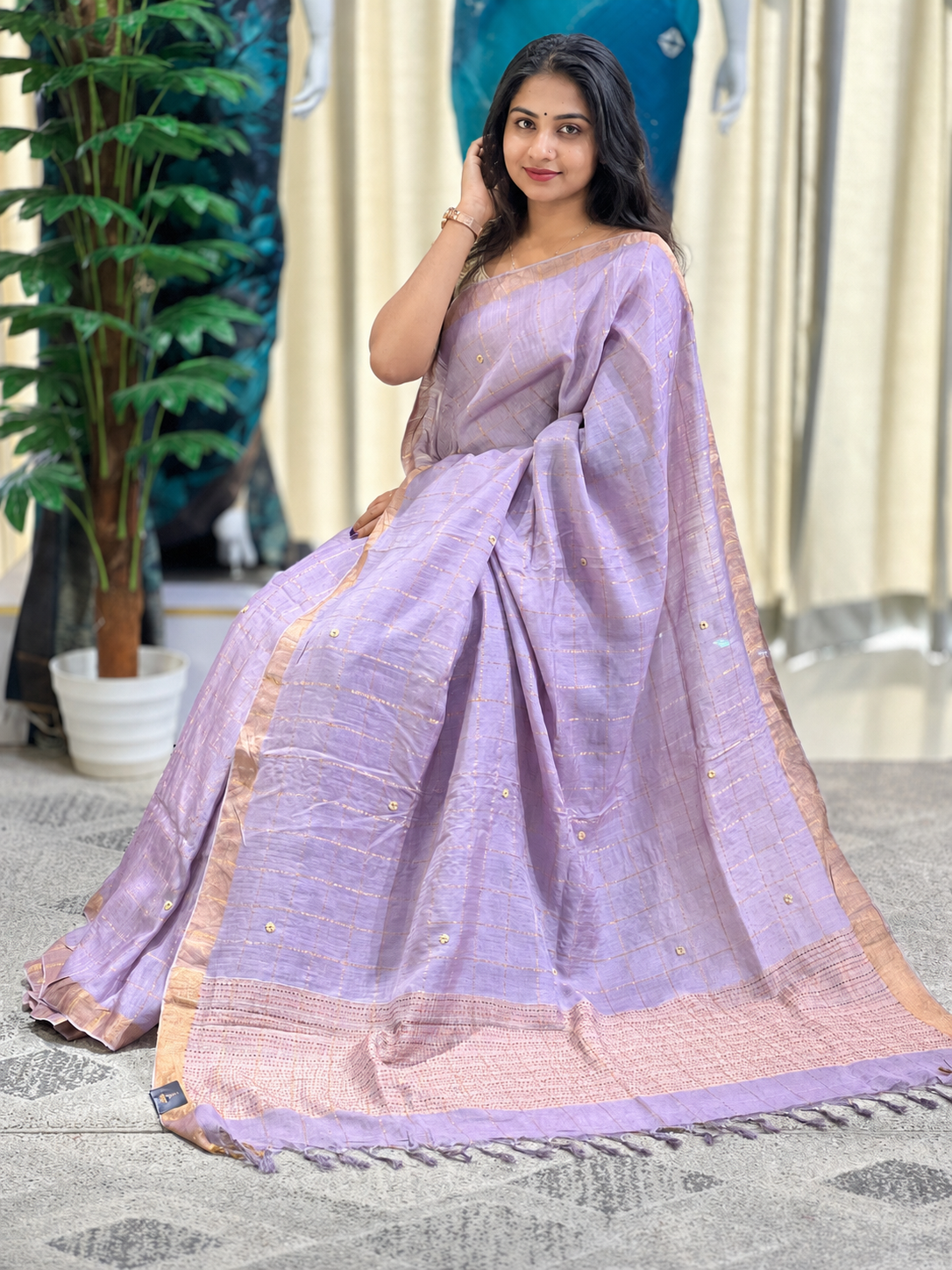 Zari Check Pattern With Mirror Detailed Pure Tussar Saree | RGD725