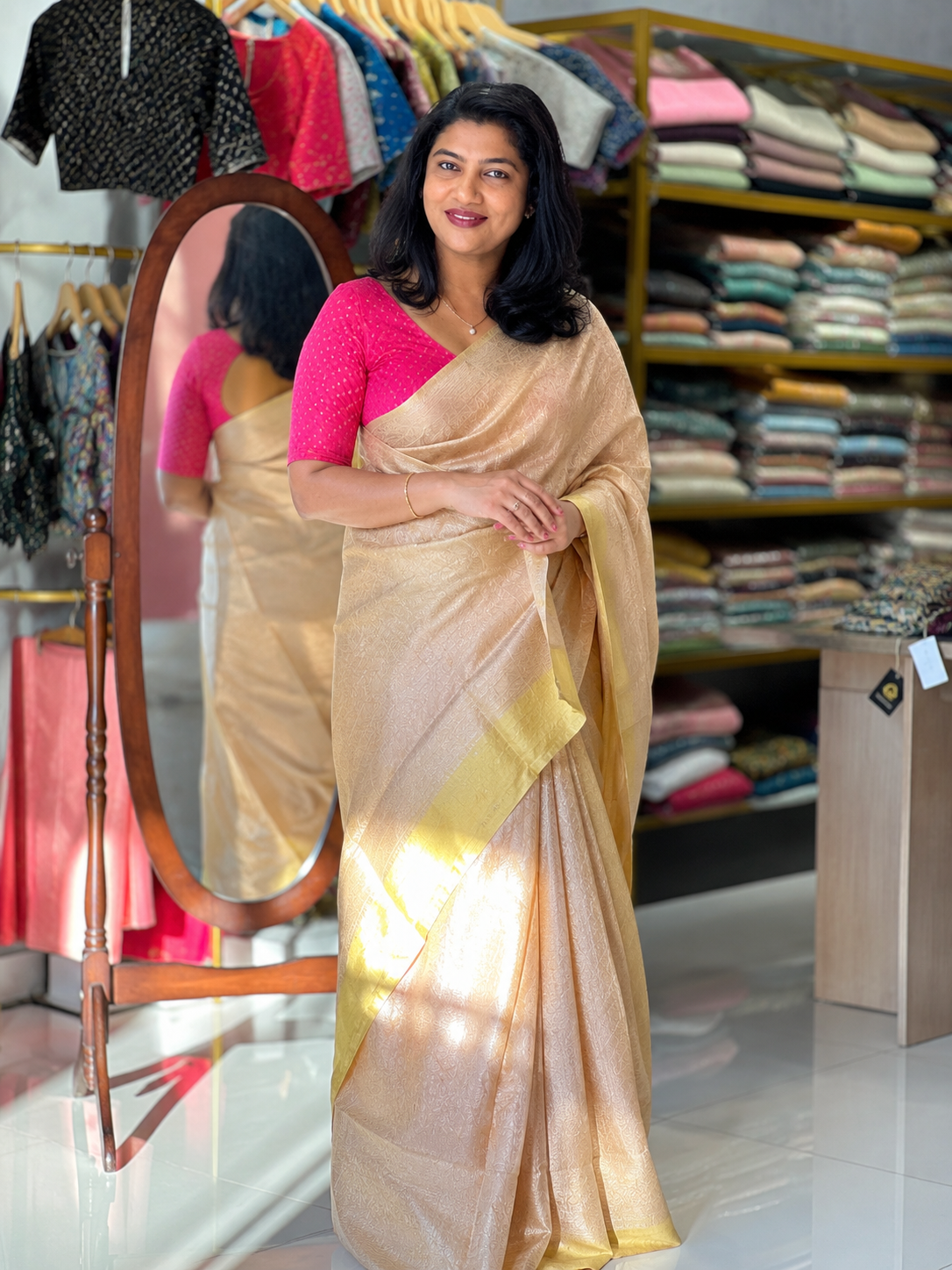 Pink Zari Woven Semi Silk Saree | KF168