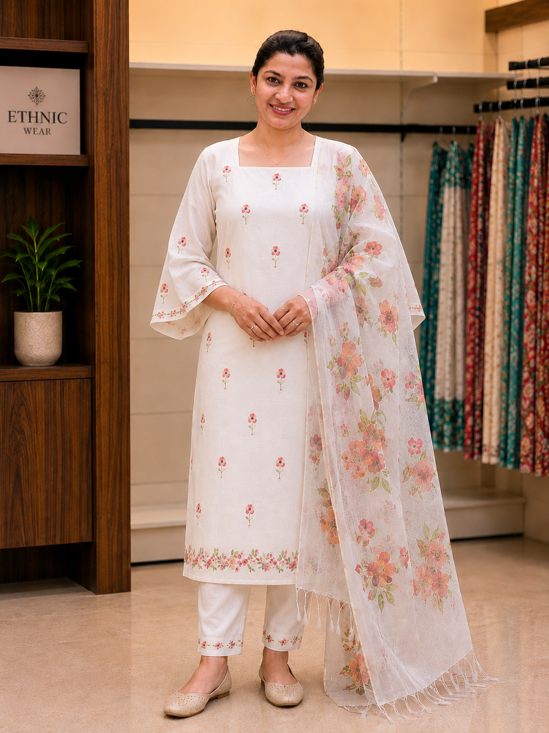 Floral Printed Design Chanderi Salwar Set | MR518