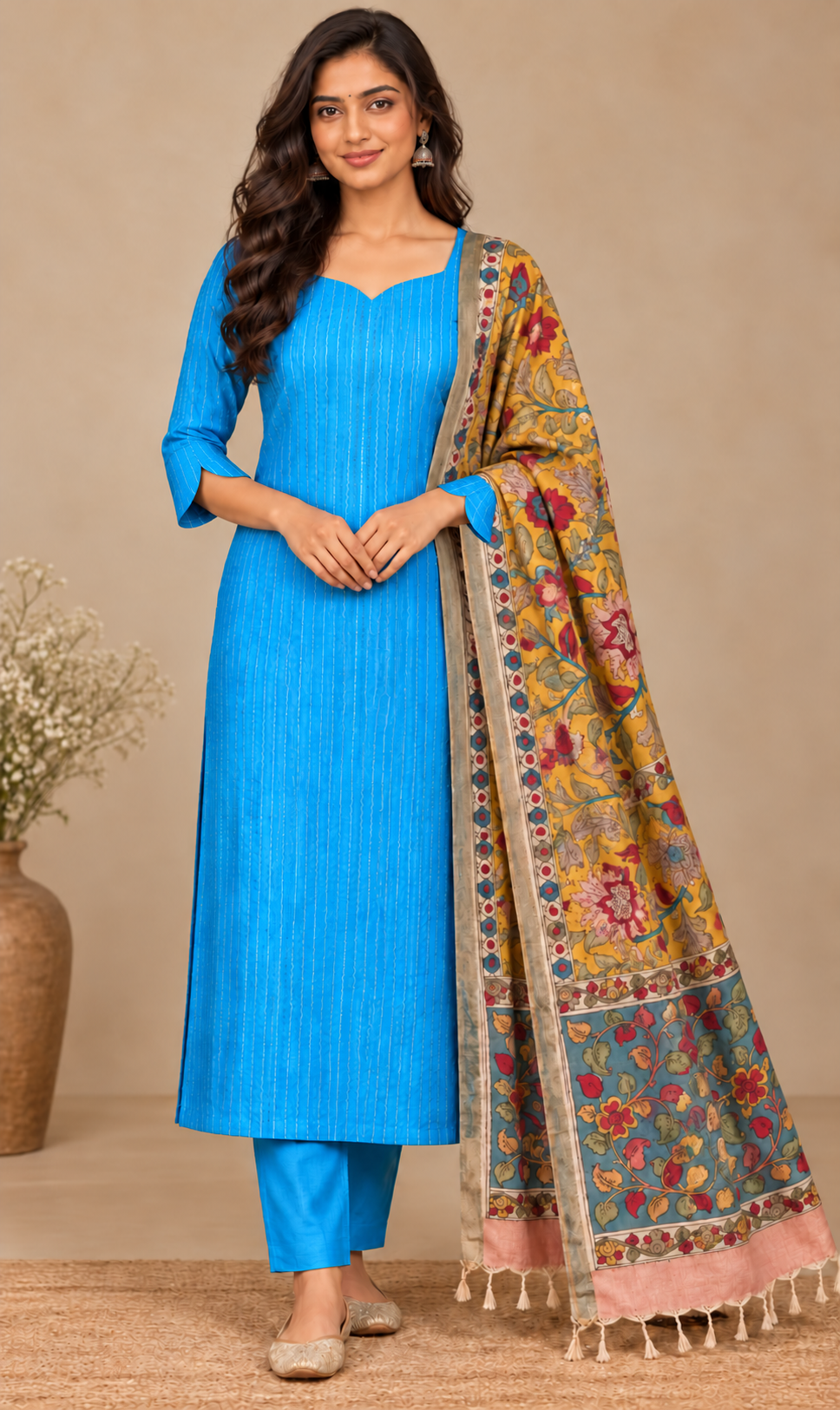 Mul Chanderi  Golden Zari Woven Pattern Salwar Set | HAK110