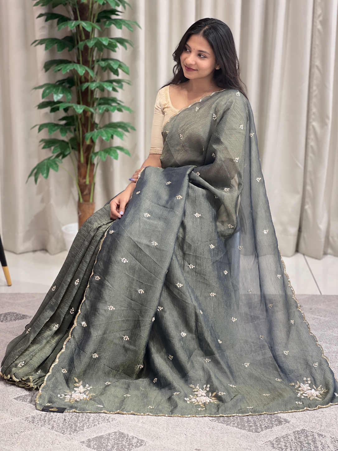 Cut Beads & Sequence Detailed Shimmer Organza Saree | SBP964