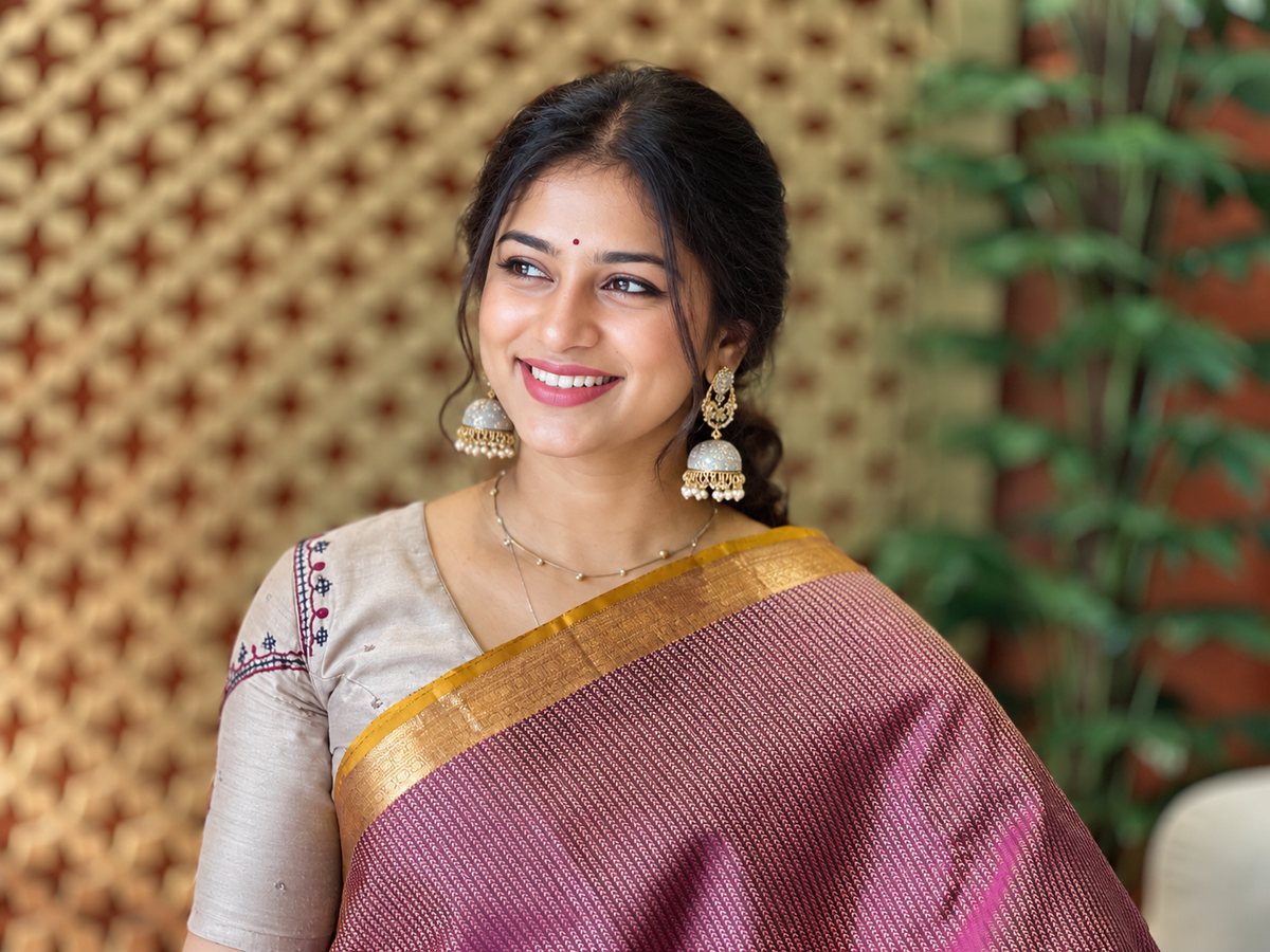 Vertical Patterned Handloom Kanchipuram Saree | OM210