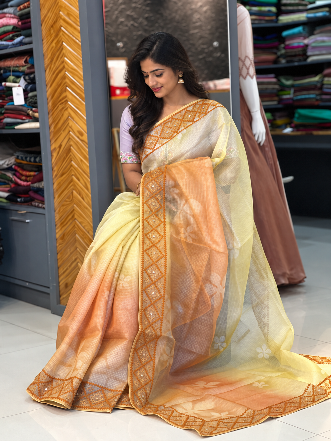 Kutchwork Emboridery Tussar Kota Saree | SBS857