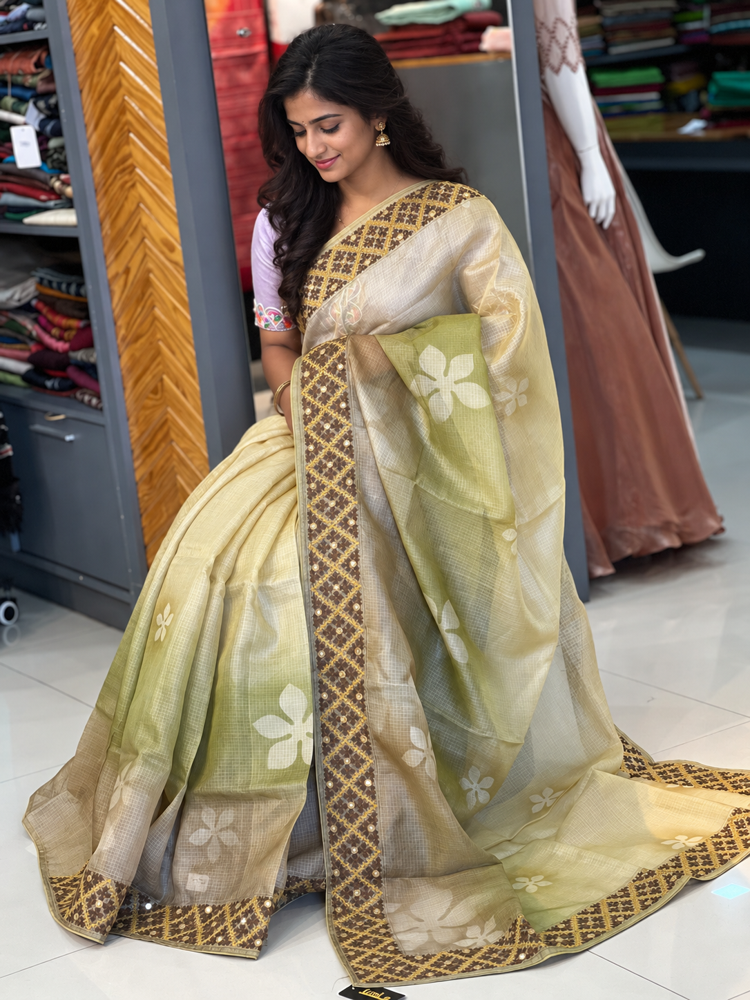 Kutchwork Emboridery Tussar Kota Saree | SBS857