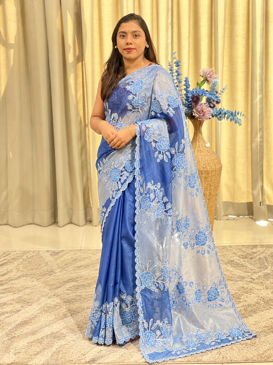 Floral Applique Pure Organza Saree | MM649
