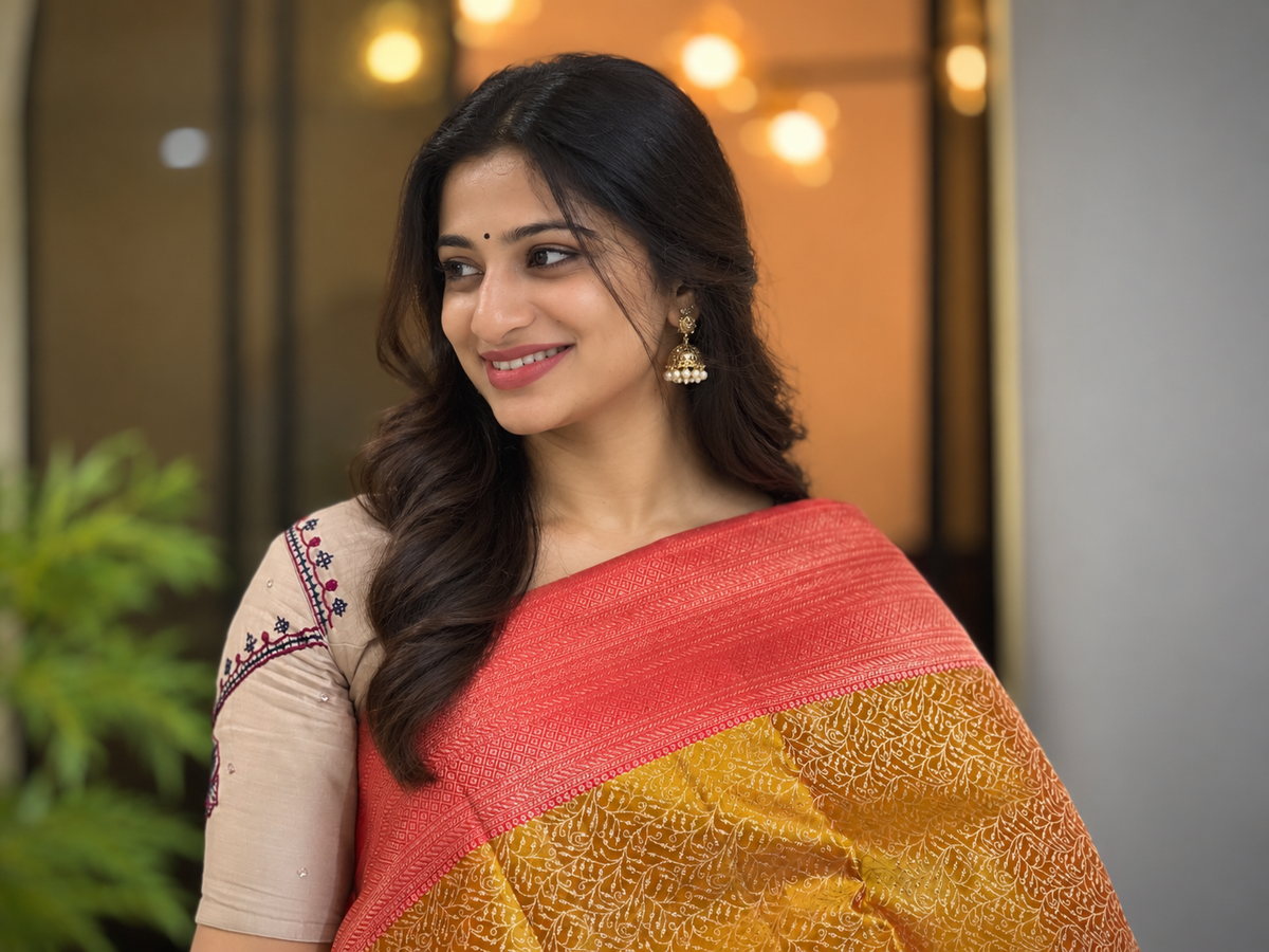 Floral Jaal Patterned Kanchipuram Saree | OM168