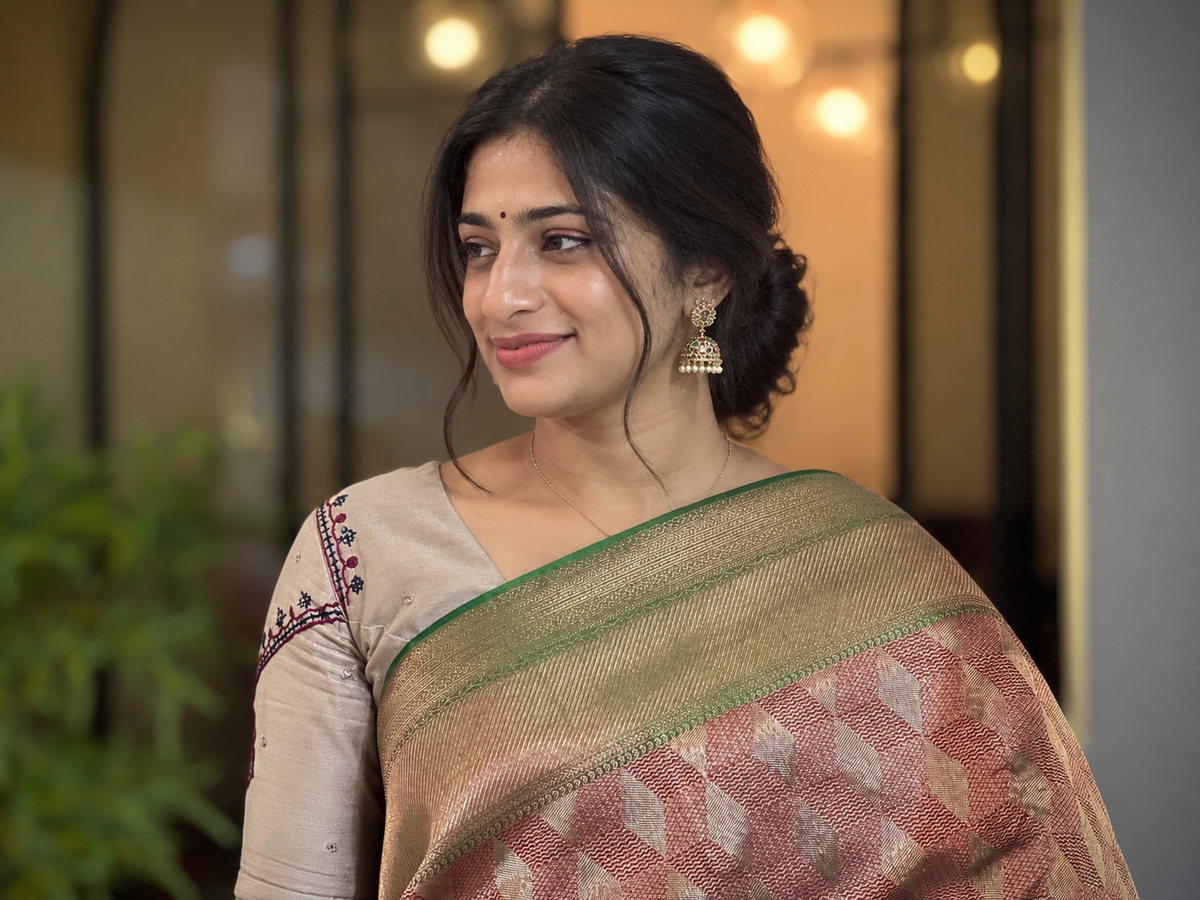 Geometric Patterned Kanchipuram Saree | OM163