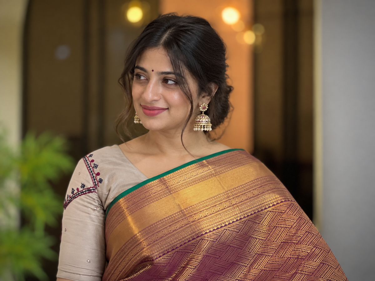 Geometric Patterned Kanchipuram Saree | OM139