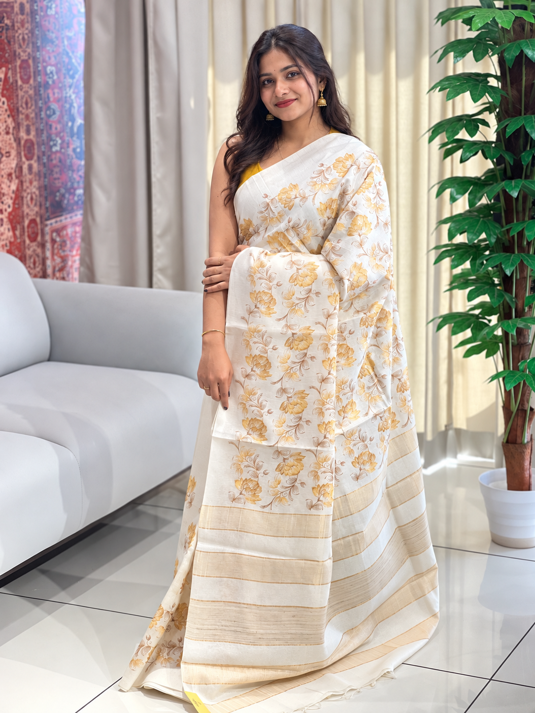 Floral Embroidery Detailed Tussar Saree | HS1307