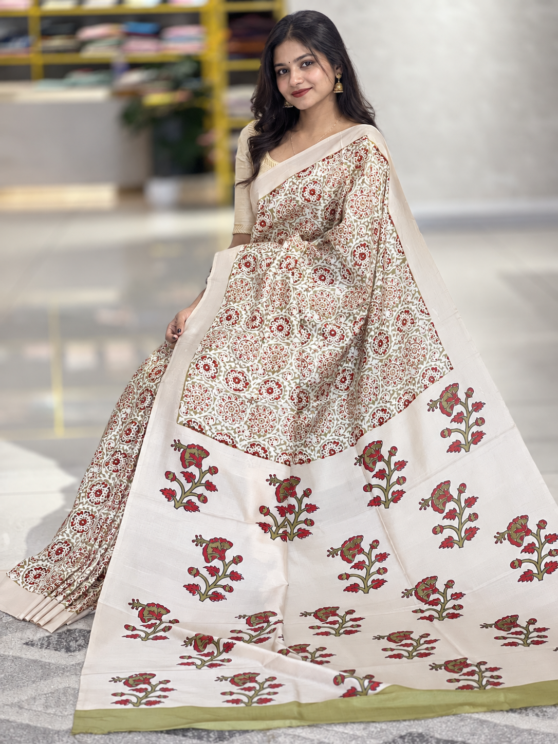Block Printed Silk Saree | SIK131