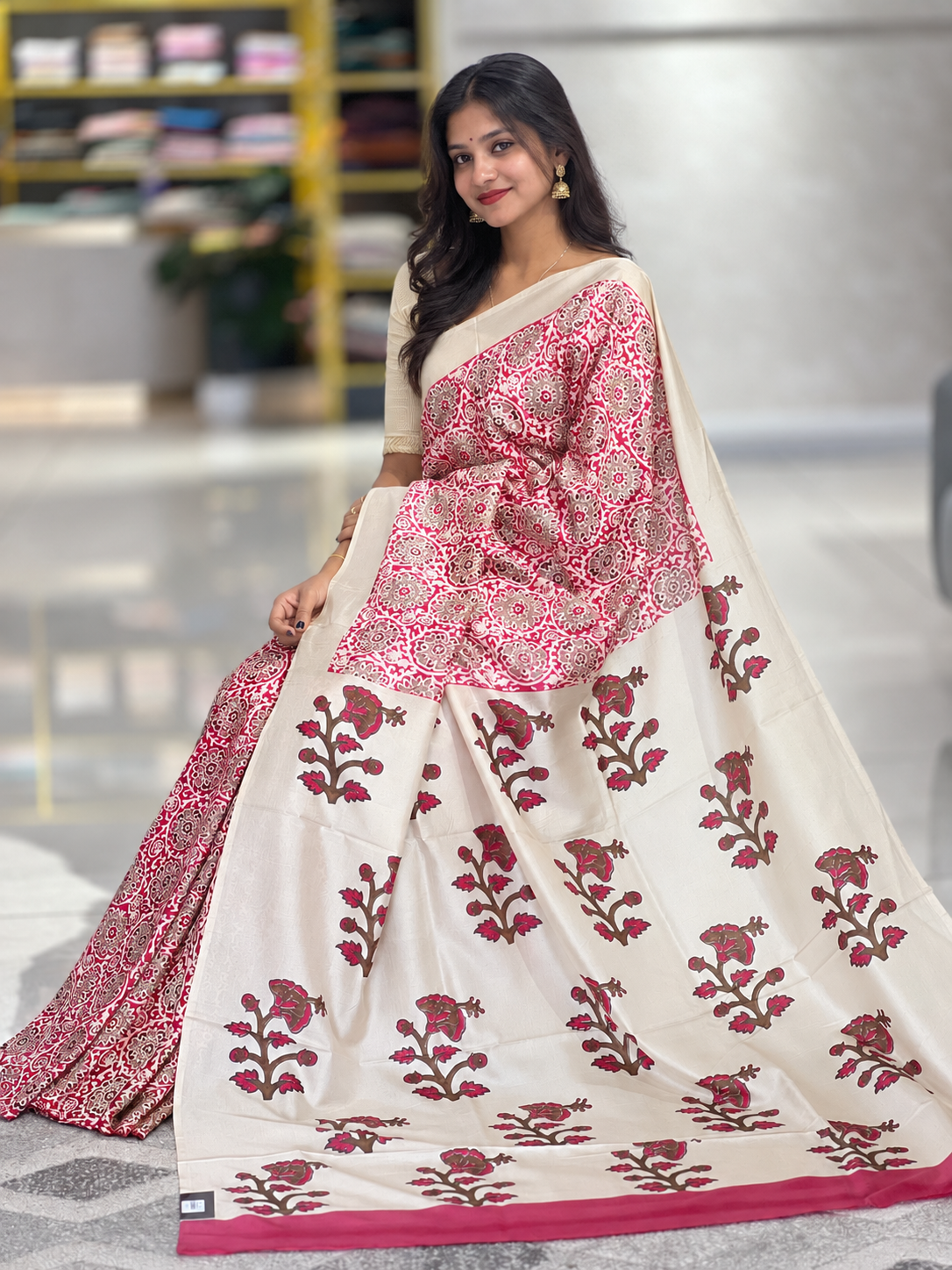 Silk Saree With Block Print Detailing | SIK132