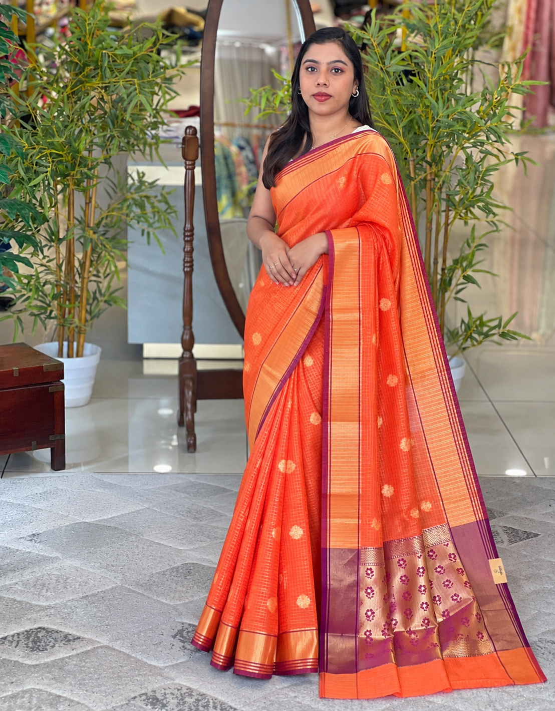Golden Zari Woven Semi Silk Banarasi Saree | NN486