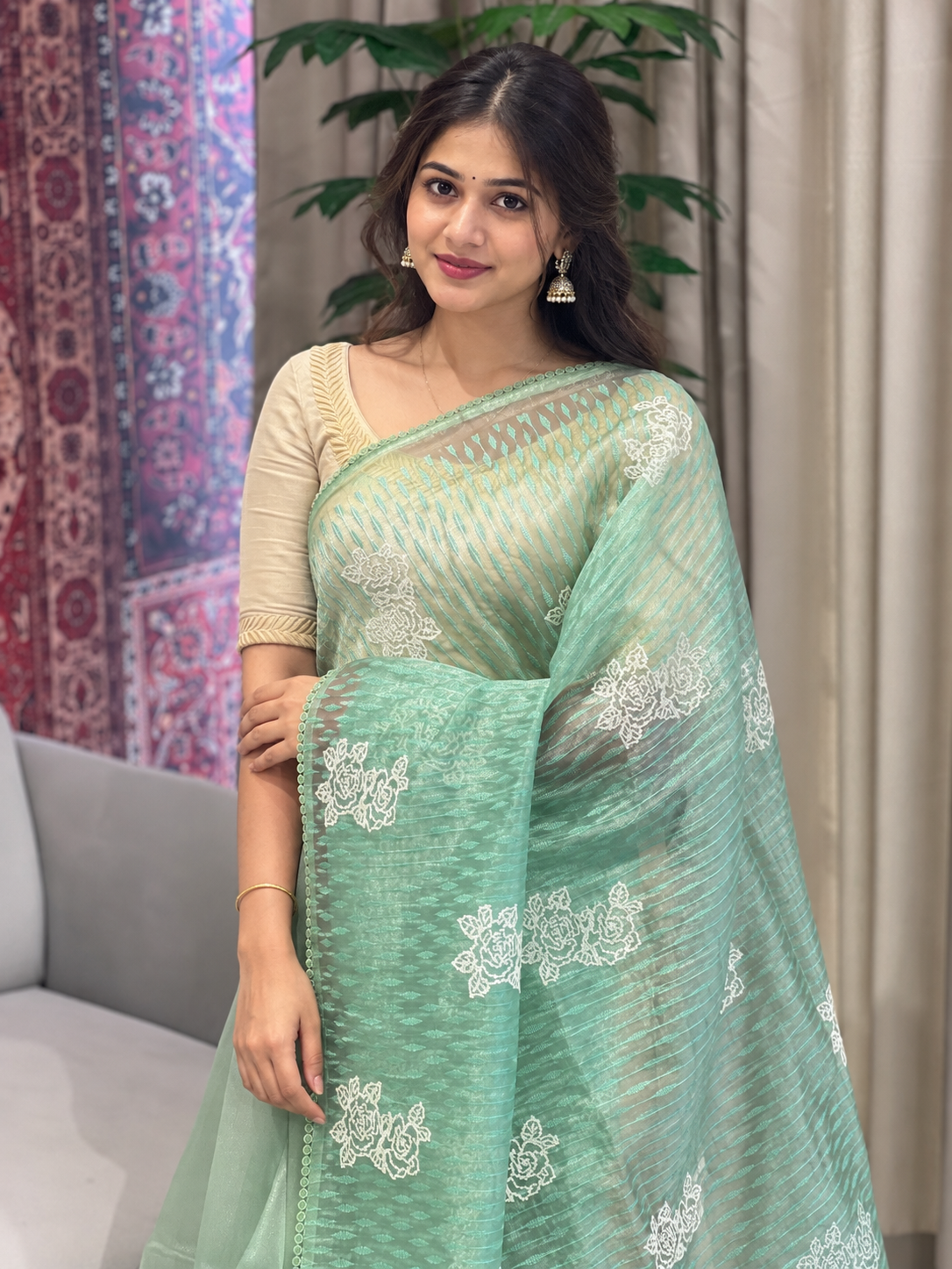 Floral Machine Embroidery Detailed Organza Saree | BLD1603