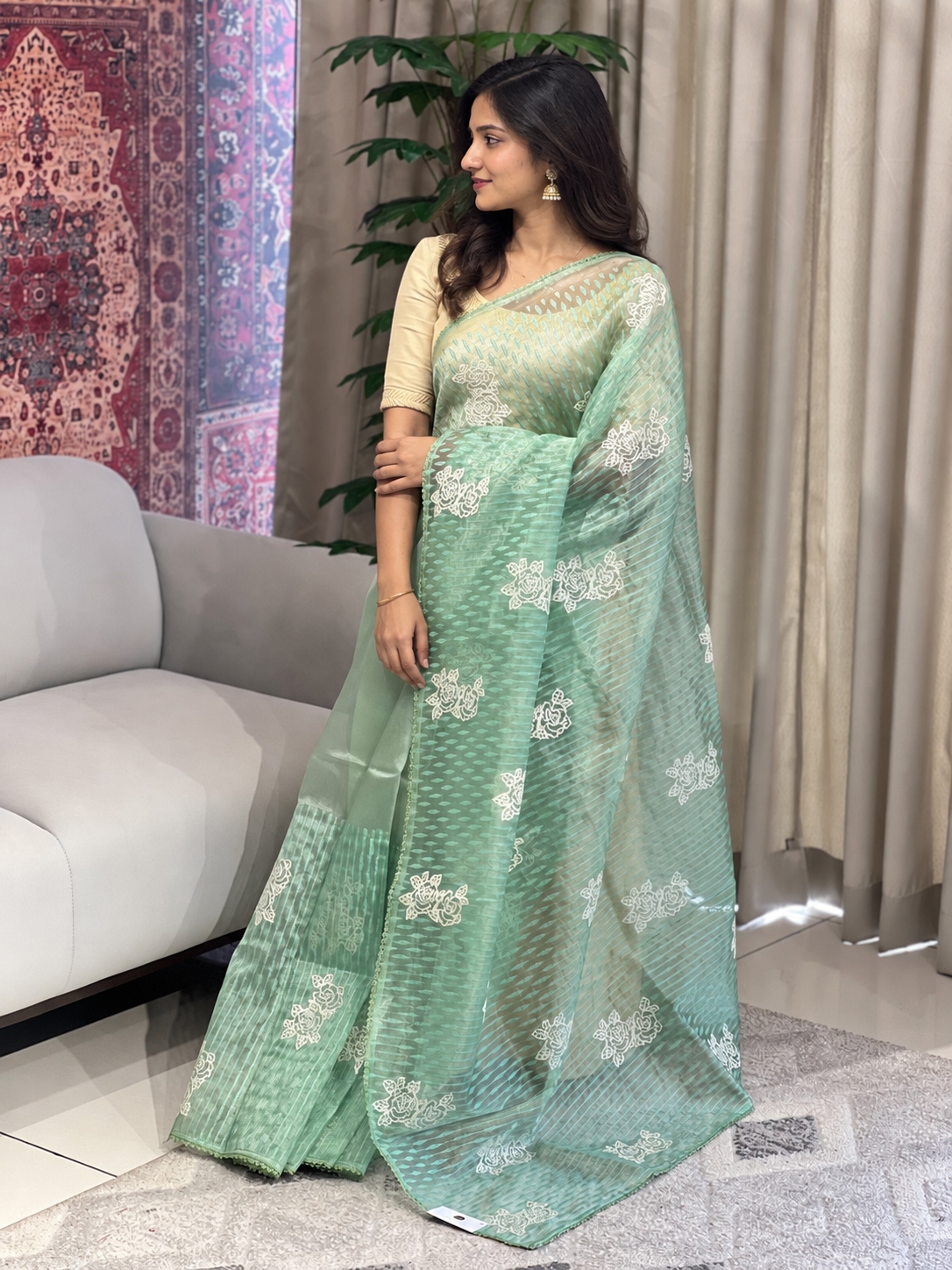 Floral Machine Embroidery Detailed Organza Saree | BLD1603