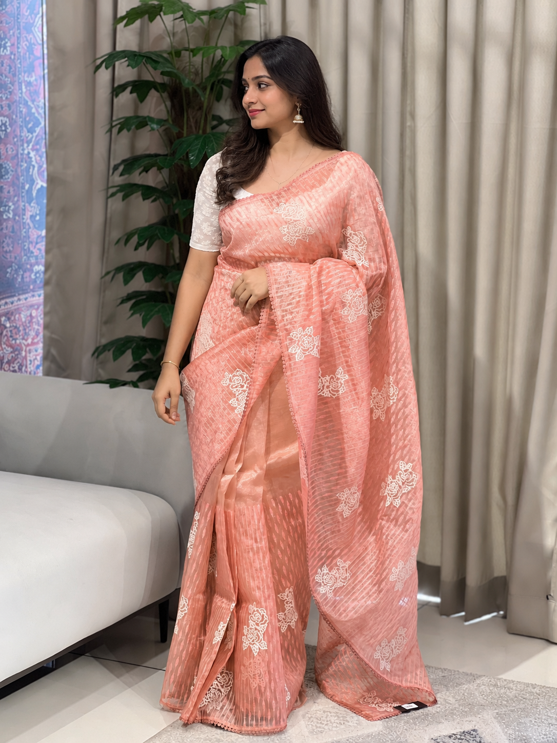 Floral Machine Embroidery Detailed Organza Saree | BLD1604