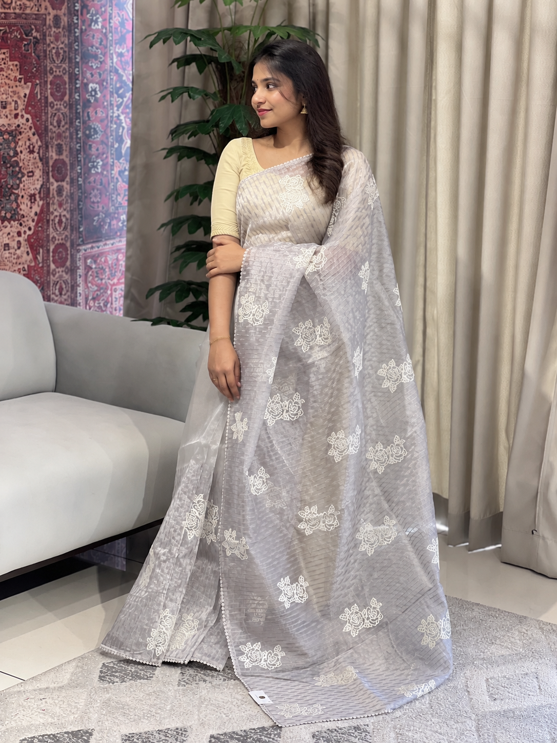 Floral Machine Embroidery Detailed Organza Saree | BLD1605