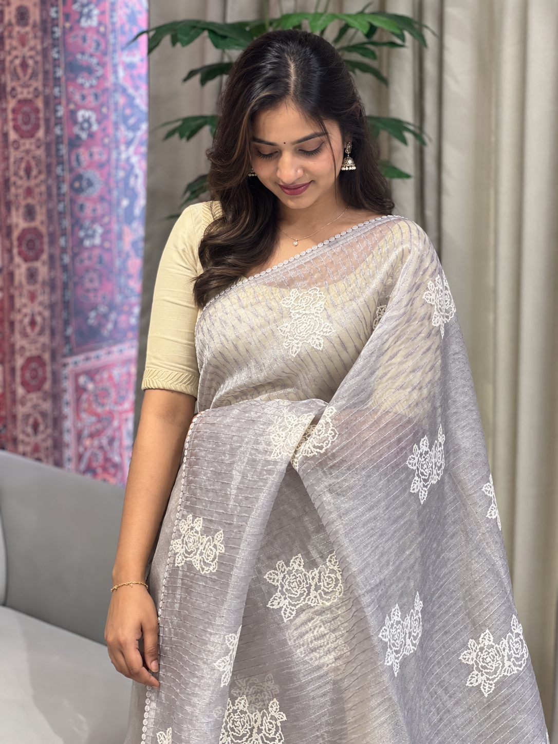 Floral Machine Embroidery Detailed Organza Saree | BLD1605