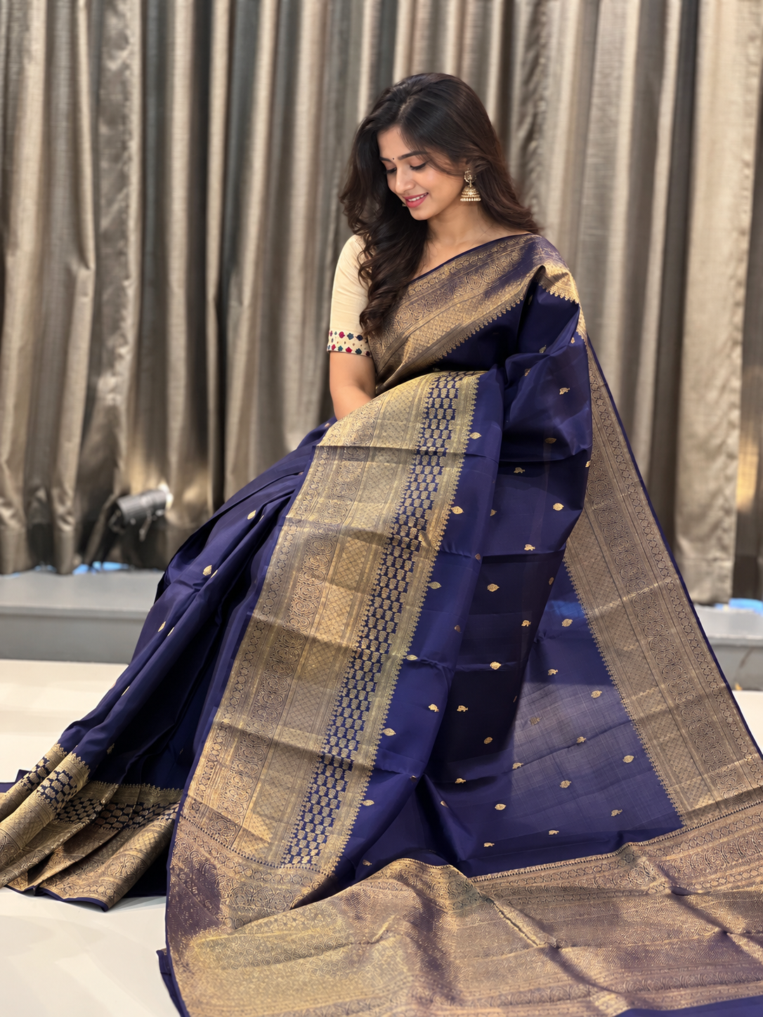 Dark Blue Color Zari Weaved Kanchipuram Saree | AK133