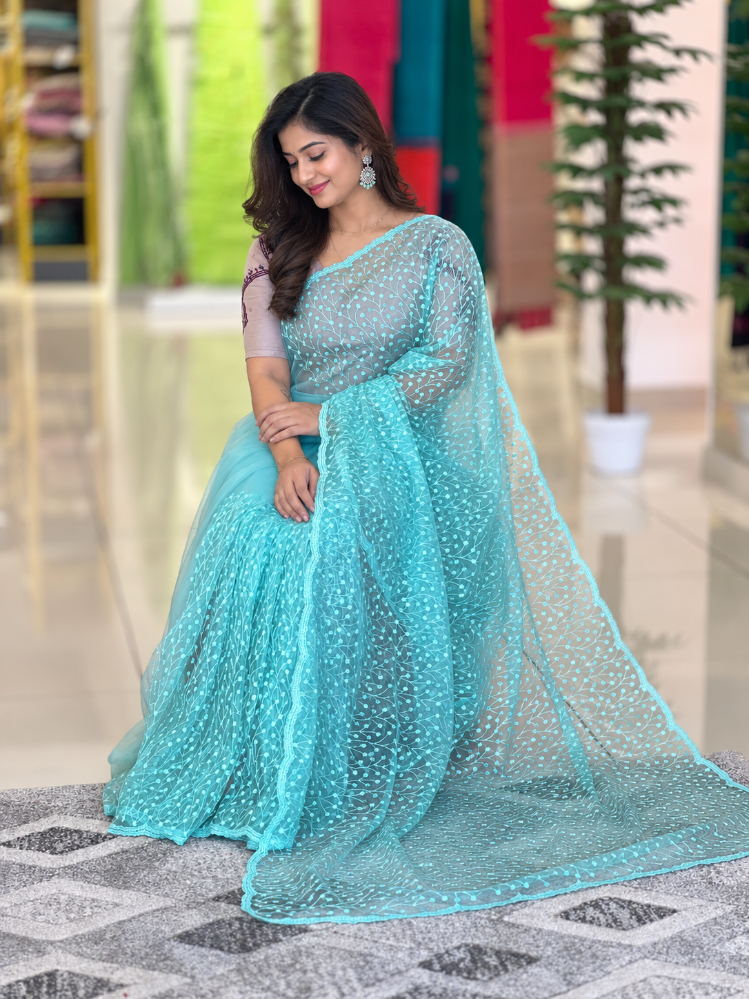Embroidered Net Sarees | SBP306