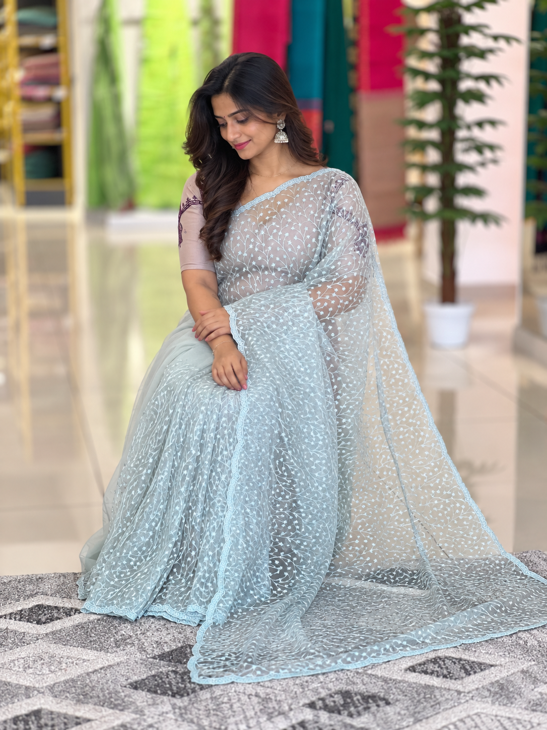 Embroidered Net Sarees | SBP306