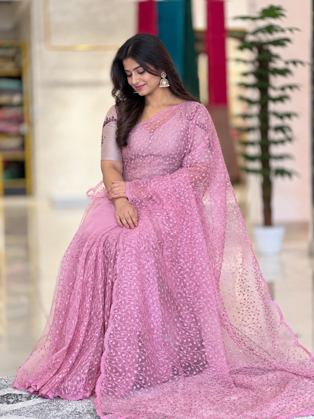 Embroidered Net Sarees | SBP306
