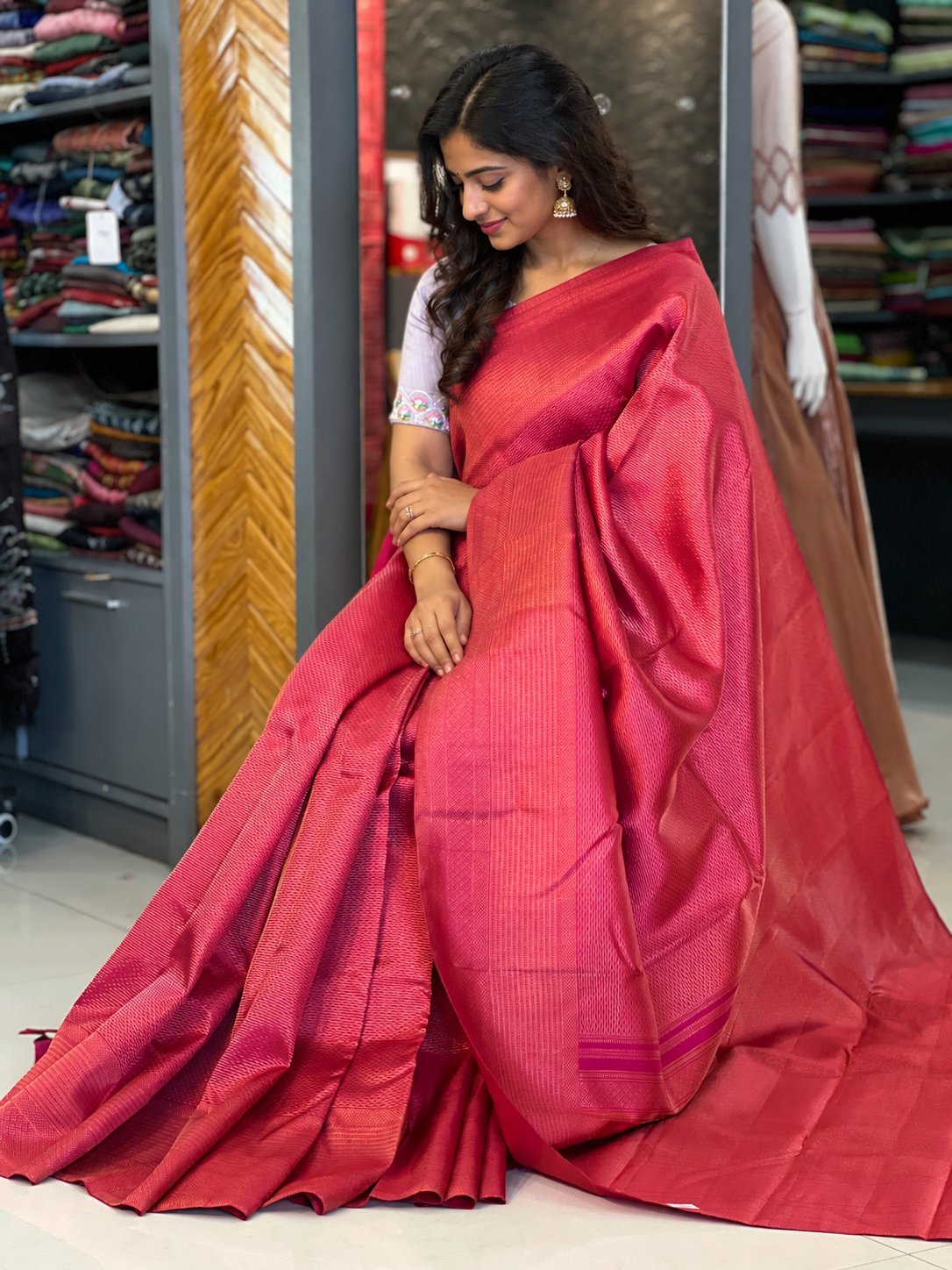 Dark Pink Color Traditional Kanchipuram Saree | VSR107