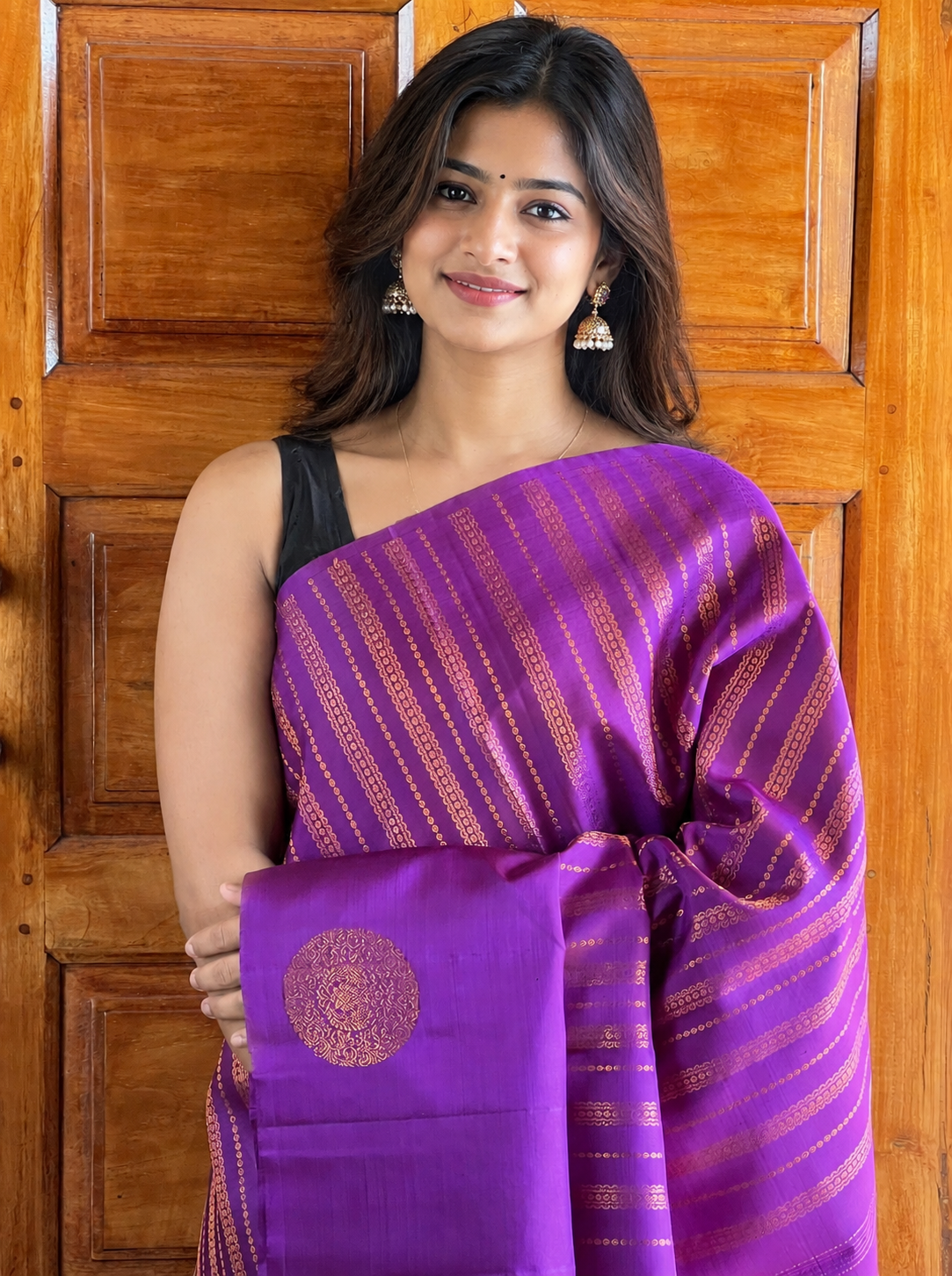 Purple Copper Zari Weaved Kanchipuram Saree | CV232