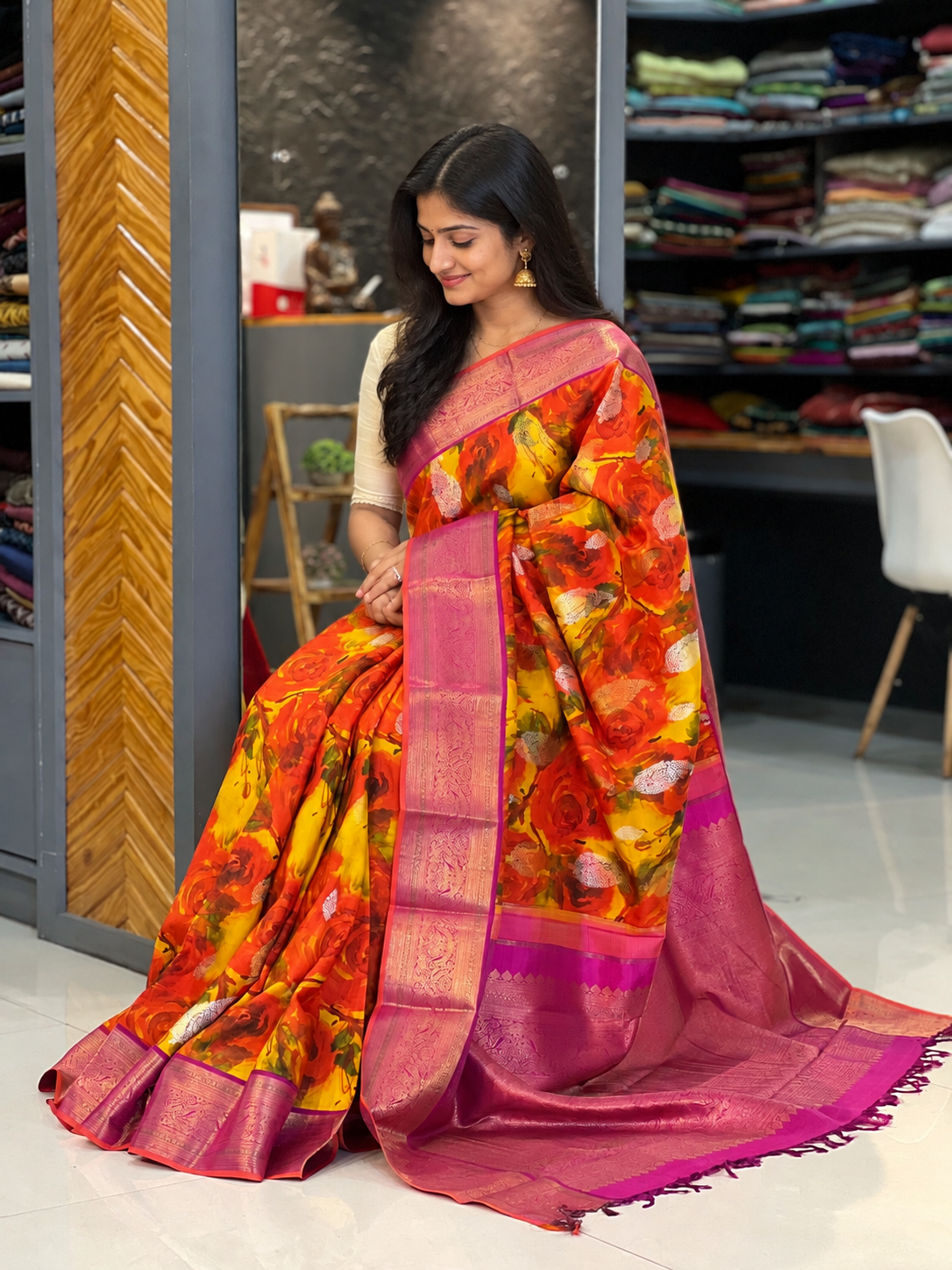 Bright Orange & Yellow Shade Kanchipuram Saree | ADB131