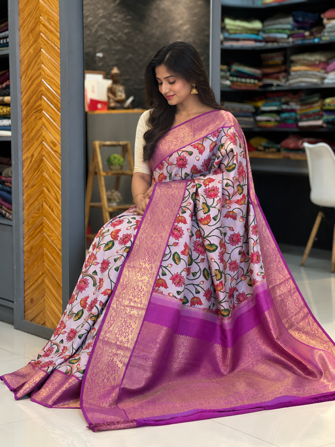 Digital Printed Kanchipuram Saree With Traditional Border | AK116