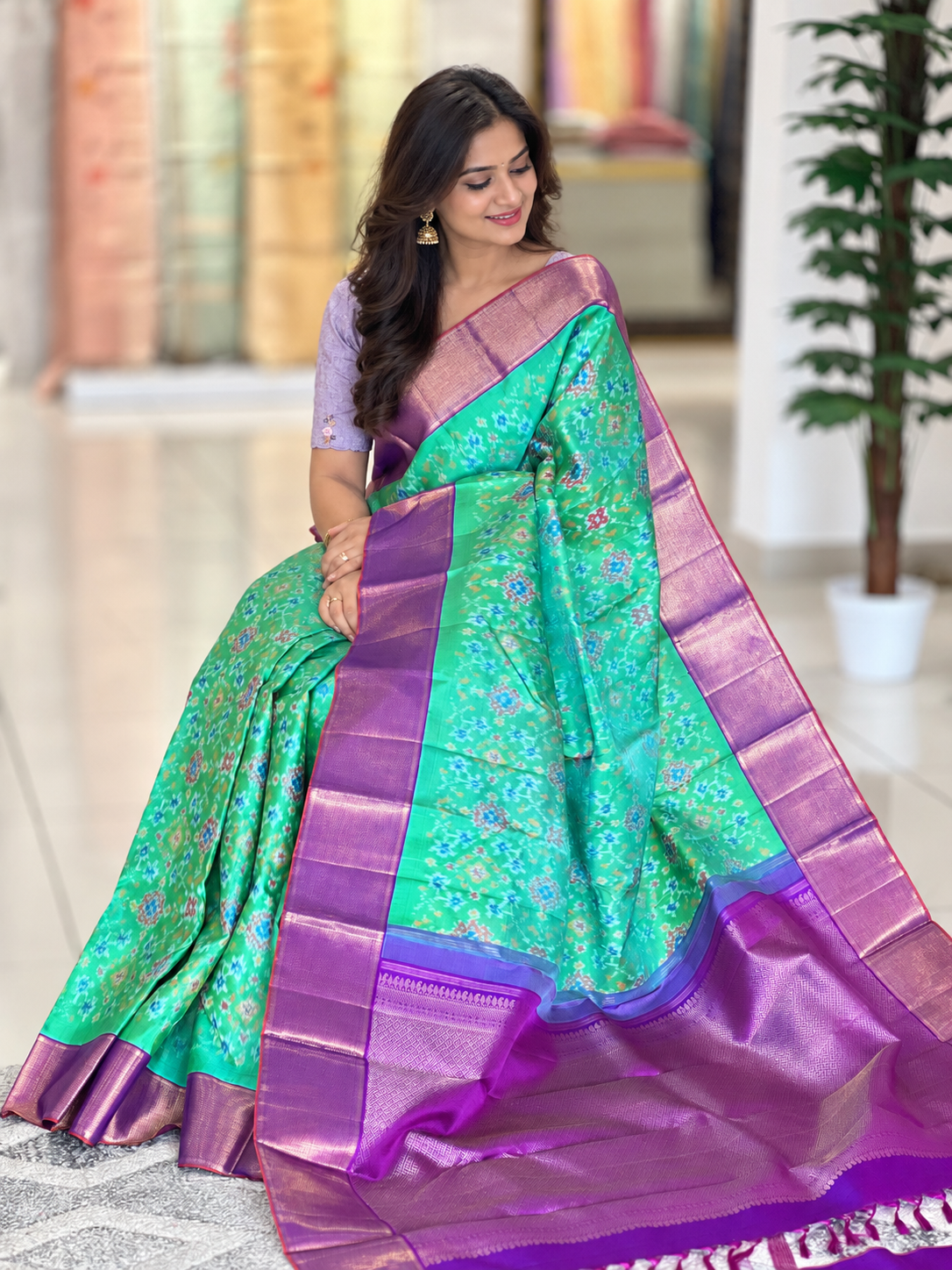 Ikat Weaving Pattern Kanchipuram Saree | AK122