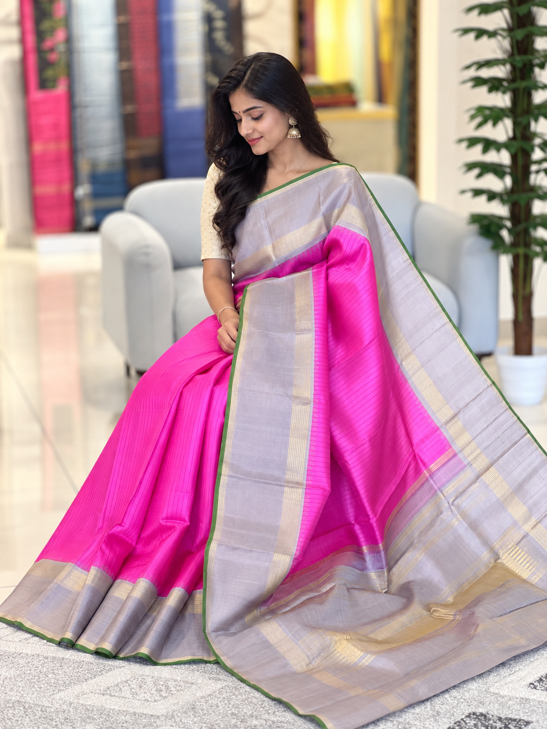 Line Weaving Pattern Kanchipuram Saree | AK101