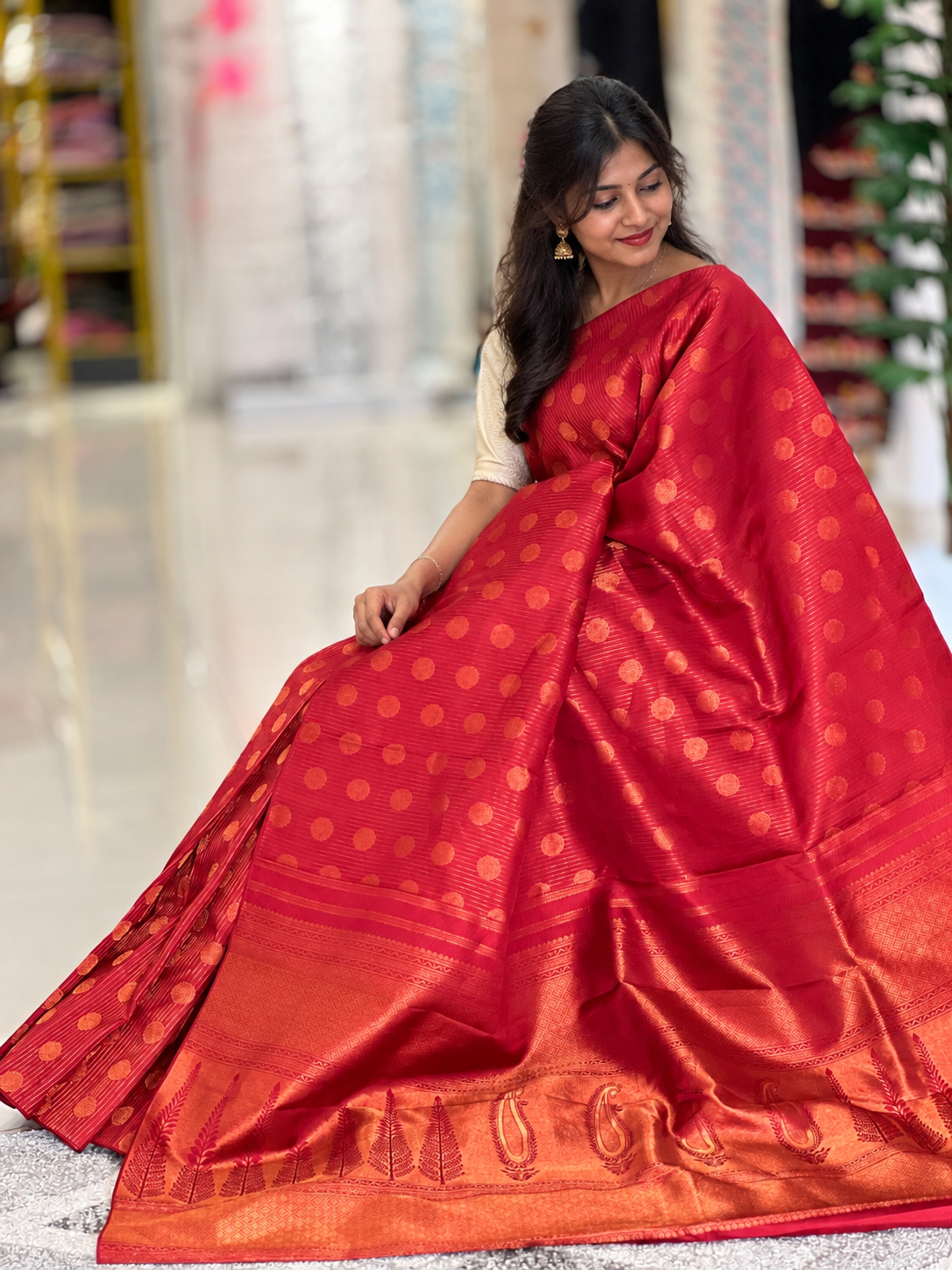 Stripe & Circular Buta Weaving Kanchipuram Saree | HH106